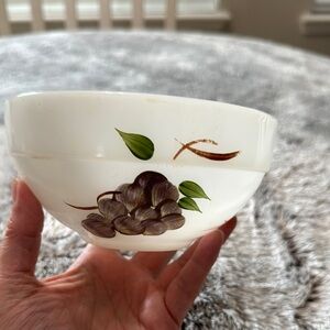 VTG Anchor Hocking Fire King Gay Fad Fruit Pattern Hand Painted White Milk Glass